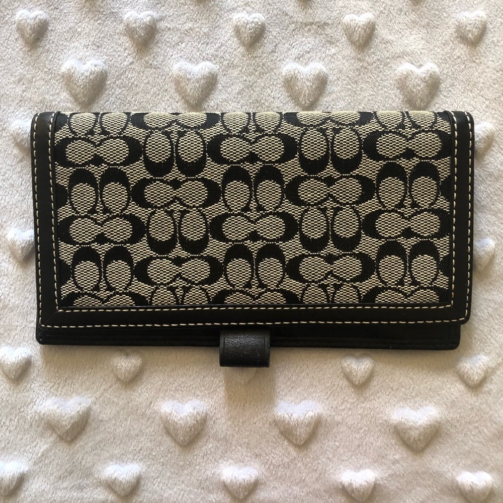 Coach Black and Gray Signature Jacquard Continental Checkbook - Picture 2 of 8